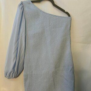 Faroro blue one shoulder dress women's size L NWT